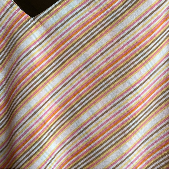 NWOT Theory 100% Silk Bias Cut Striped V Neck Tank Top in Coral, Pink, & White - Picture 4 of 7